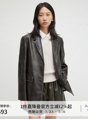 播商场同款通勤高智风做旧水洗复古PU皮24秋西装外套女BDR3XD1804