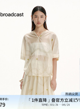 播商场同款雪纺印花短袖衬衫女夏季新款独特气质小衫BDS2HD2003