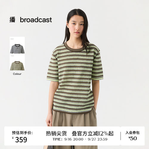 播26夏新品圆领短袖T恤女撞色条纹宽松休闲上衣DDT2SD5613