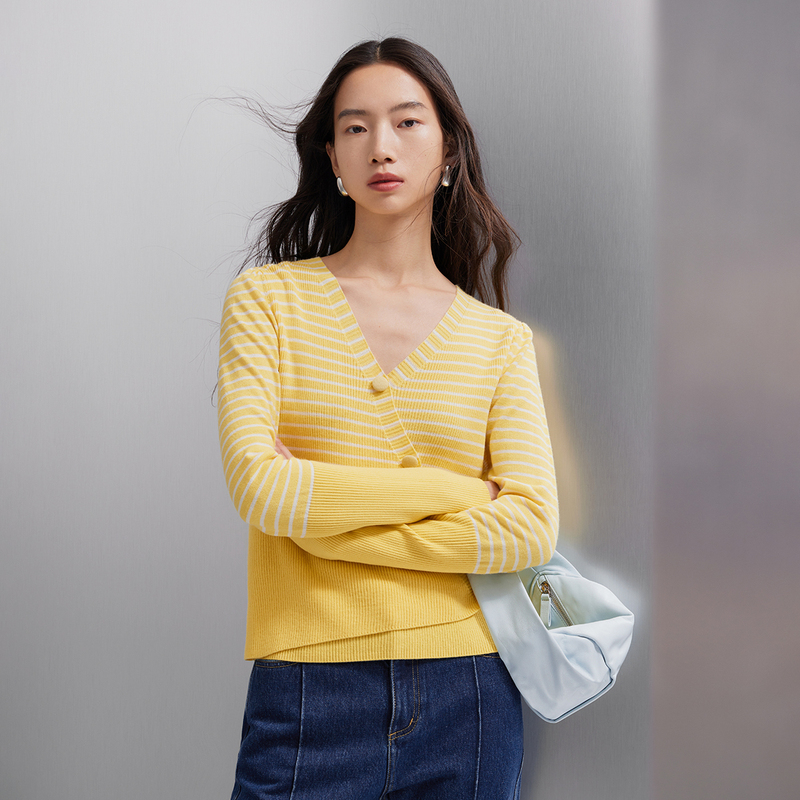 播商场同款2023早秋新款开衫薄款女v领长袖针织上衣BDQ3UD0479