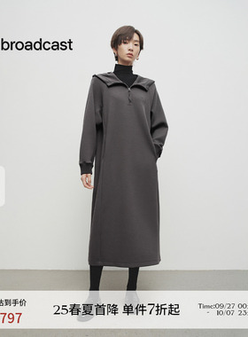播商场同款灰色半拉链连帽领连衣裙女25春季新款卫衣裙BDS1LD1562