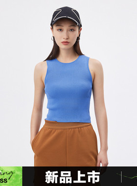 播2023夏季新款工字肩带不同肌理拼接针织背心女BDQ2SD1511