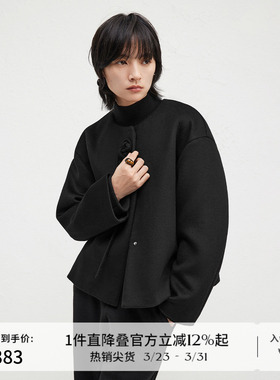 【100%羊毛】播新中式圆领宽松冬季短款毛呢外套女DDR4AD5205