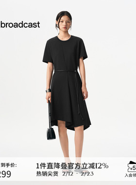 播黑色不规则气质淡人连衣裙女商场同款夏短袖t恤裙BDR1LD0143