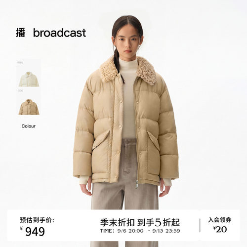 播毛边翻领宽松保暖外套