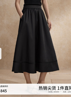 播黑色半身裙女商场同款2024夏中长款a字百褶裙BDR2BD0947
