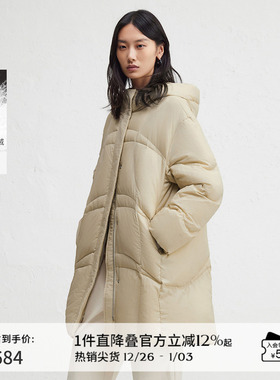 播休闲宽松连帽羽绒服女冬季中长款防寒保暖外套DDR4RD5130