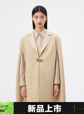播2023春季新款利落斗篷式垫肩设计创意开衩袖口大衣女BDQ1AD0400