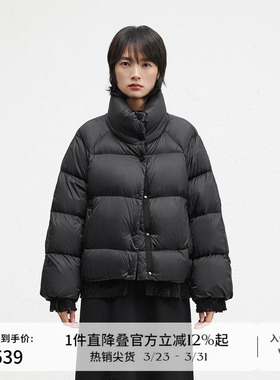 播商场同款蕾丝拼接下摆24冬新短款保暖立领羽绒服女BDR4RD3756