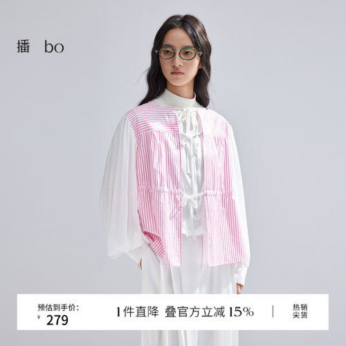 领口系带设计，腰部褶皱松紧