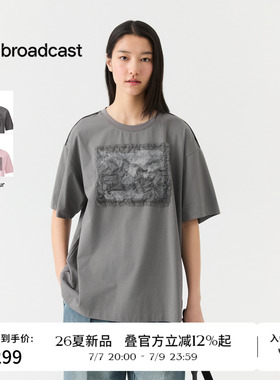 播26夏新品短袖T恤女慵懒落肩袖宽松上衣DDT2YD5654