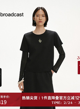 播商场同款网纱袖假两件T恤女夏季美式复古上衣BDS2YD2606