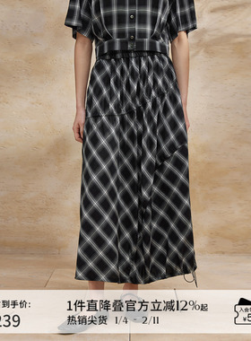 播格子半身裙女夏季中长款学院梨型身材显瘦伞裙DDR2BD5427