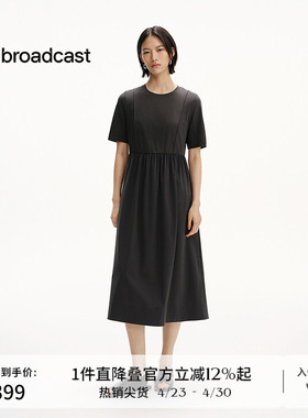 播休闲棉麻淡人短袖连衣裙女季黑色收腰显瘦长裙DDS2LD5023