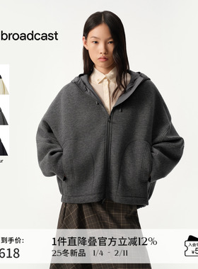 播商场同款灰色拉链毛呢外套女25秋冬新款短款上衣BDS4AD3124