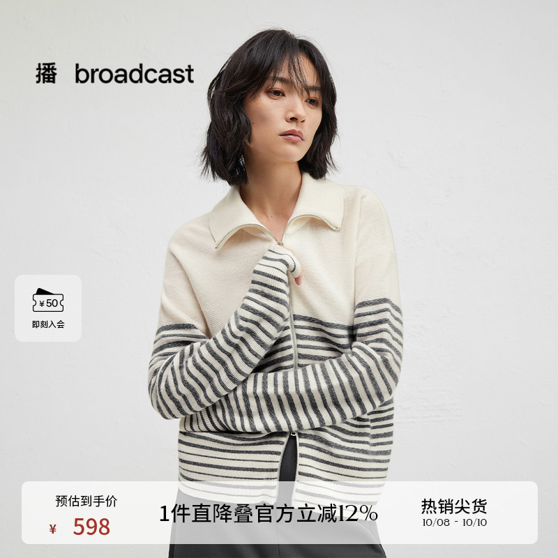 时尚简约外翻领，条纹蝙蝠袖袖口