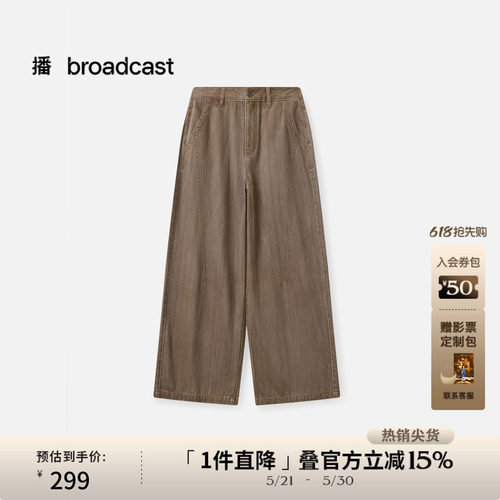播时髦复古水洗牛仔裤女秋季宽松阔腿长裤DDS4KD5218
