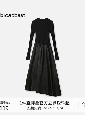 【羊毛】播商场同款黑色收腰拼接连衣裙女秋冬新款BDS4LD3724