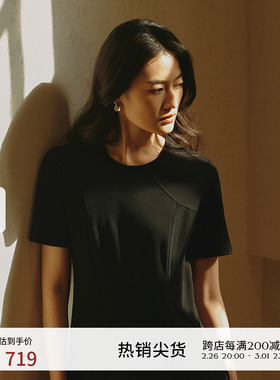 播黑色气质连衣裙女商场同款2024夏季收腰立体简约长裙BDR2LD0688