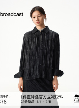 播商场同款黑色百搭显瘦褶皱衬衫女25秋冬新款长袖衬衣BDS4CD4850