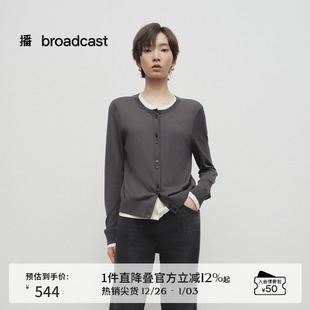 毛衣BDS1UD1261 女25春秋新款 播商场同款 假两件圆领灰色气质薄开衫