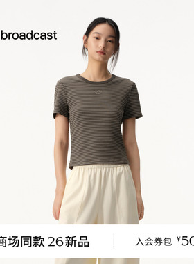 【商场同款】播26夏新品短款T恤女条纹圆领上衣BDT2YD1742