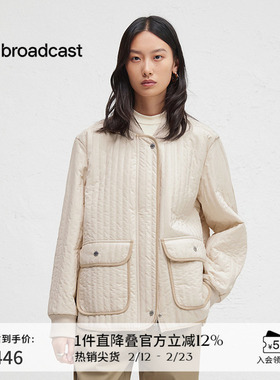 播冬季竖条纹绗缝外套女休闲宽松棒球领棉服DDR4PD5091