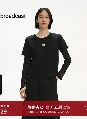 播商场同款网纱袖假两件T恤女夏季美式复古上衣BDS2YD2606