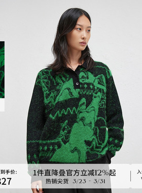 播冬季时髦复古针织衫女保暖提花毛衣DDR4SD5061