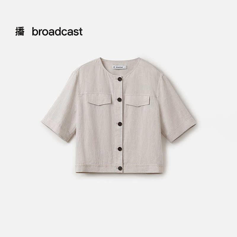 【亚麻】播商场同款轻薄短袖外套女25夏季新款宽松上衣BDS2WD2554