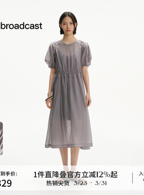 播圆领灯笼袖兰精天丝淡人连衣裙女春夏法式短袖长裙DDS2LD5004