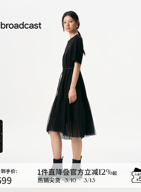 播商场同款网纱拼接短袖连衣裙女秋新品气质长裙BDS3LD4803