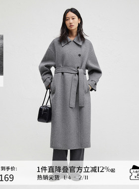 播商场同款慵懒风羊毛呢大衣女24冬新韩系系带气质大衣BDR4AD3729