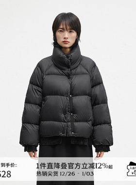 播商场同款蕾丝拼接下摆24冬新短款保暖立领羽绒服女BDR4RD3756