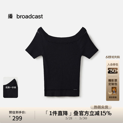 播商场同款修身一字领短袖针织衫女夏新款显瘦薄上衣BDS2SD2115