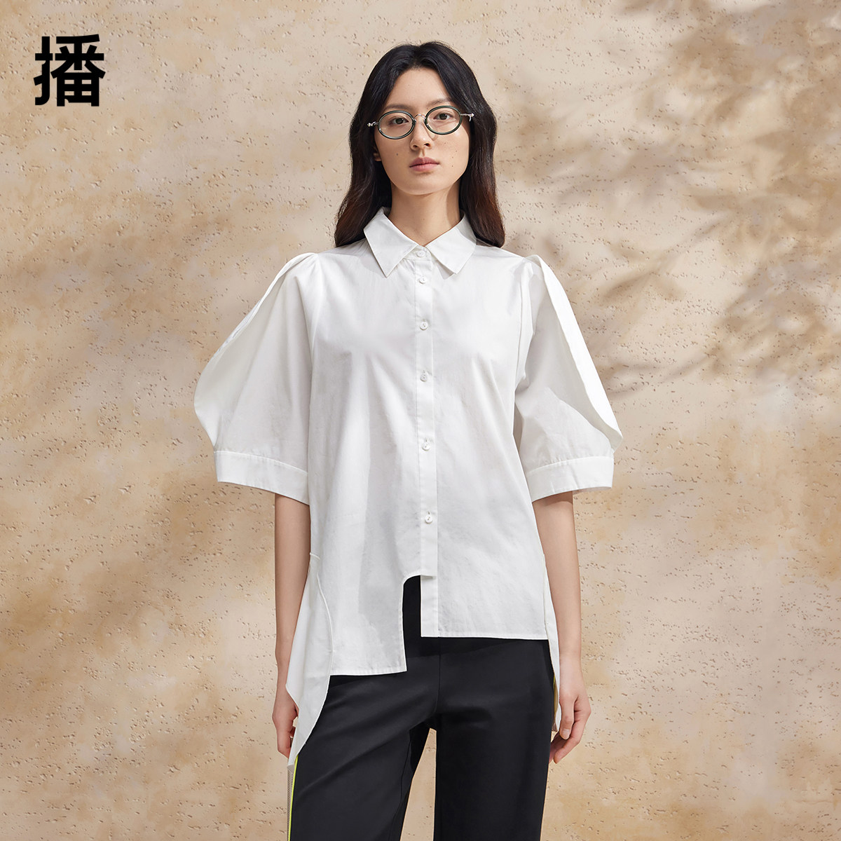 播设计感衬衫女商场同款2024夏新款不规则宽松别致衬衣BDR2CD0810