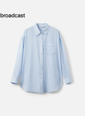 播商场同款薄款长袖苎麻衬衣女25夏季新款蓝色衬衫外套BDS7CD4522