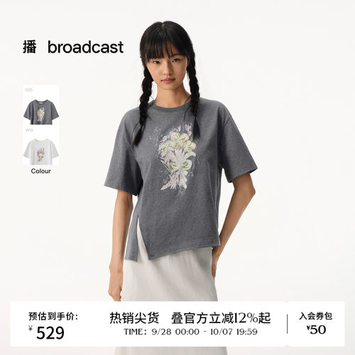 【鸢尾幻境】 播26夏新品立体毛绒鸢尾花图案短袖T恤女BDT2YD1785
