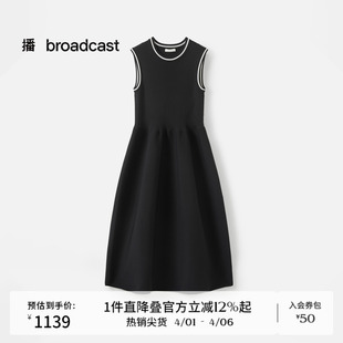 播商场同款 无袖 收腰连衣裙女秋新款 气质小黑裙BDS3LD3232 中长款