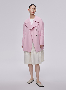 播2023春秋显瘦款宽松一手长A型个性偏门襟毛呢大衣女 BDQ1AD0642