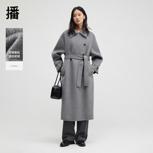 慵懒风羊毛呢大衣女24冬新韩系系带气质大衣BDR4AD3729 播商场同款