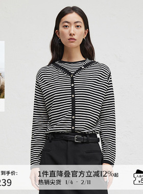 【100%羊毛】播商场同款条纹针织衫女24秋薄款外套BDR3SD3381