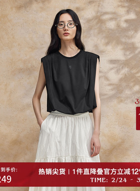 播黑色短袖T恤女商场同款2024夏新款辣妹宽松无袖上衣BDR2YD0727
