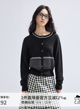 播黑色针织开衫女商场同款2024春新款韩版休闲宽松毛衣BDR1UD0488