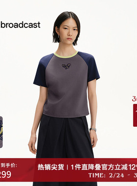 播商场同款撞色圆领短袖T恤女春夏美式上衣BDS2YD2516