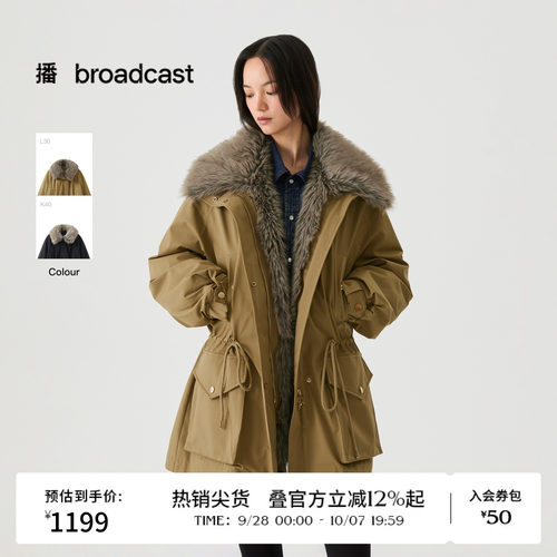 播冬季复古工装毛领羽绒服女收腰短款派克外套DDS4RD5245