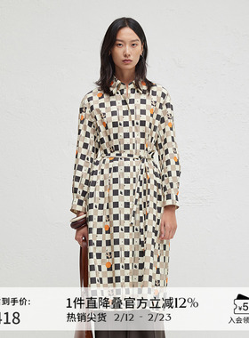 播商场同款松弛感格子翻领连衣裙女24春秋印花长裙BDR3LD3372