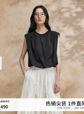 播黑色短袖T恤女商场同款2024夏新款辣妹宽松无袖上衣BDR2YD0727