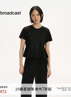 播商场同款圆领淡人短袖T恤女25夏季新款独特掐腰上衣BDS2HD2116