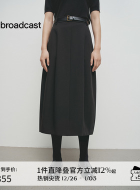 播商场同款黑色开叉下摆半身裙女25春秋新款好看裙子BDS1BD1329